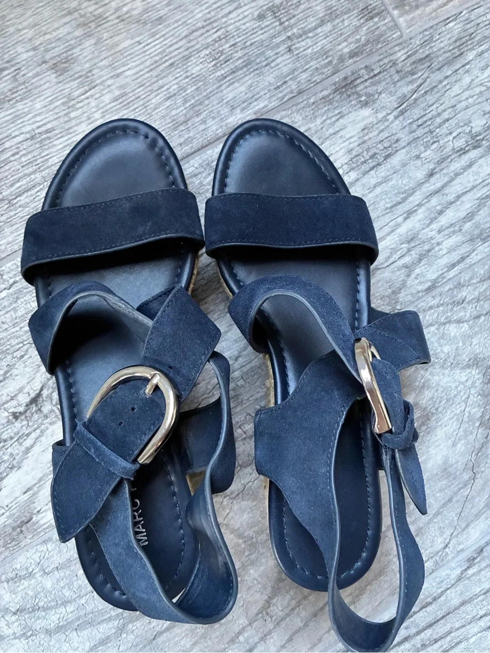 Marc Fisher Navy Suede Espadrille Wedge Sandals with Buckle